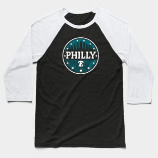 Green Grey Philly Fan Philadelphia Skyline Liberty Bell Baseball T-Shirt